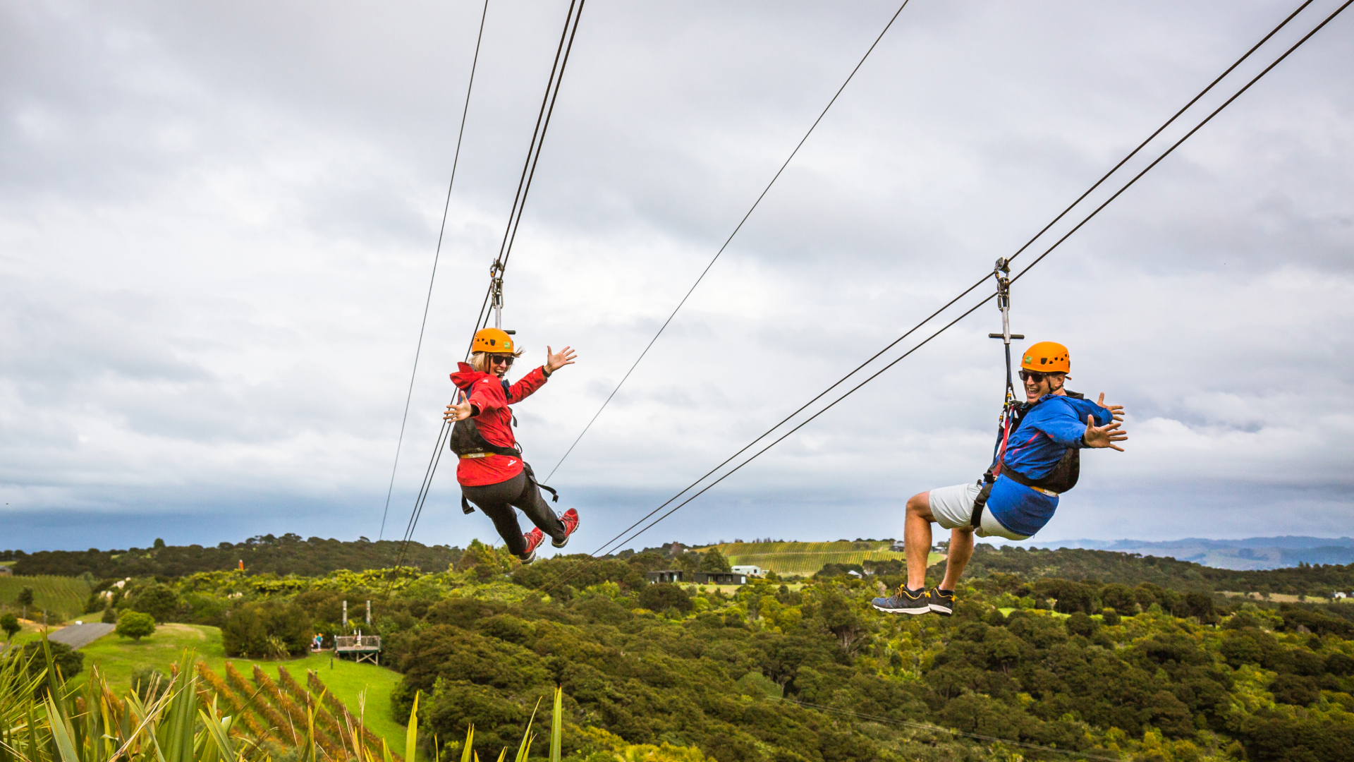 A couple in Waiheke EcoZip during a date